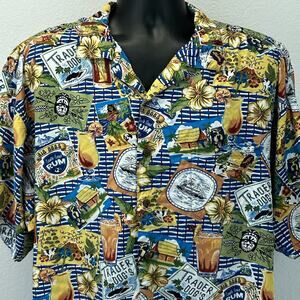 Big Dogs Hawaiian Camp Shirt Trader Dogs Rum Button Front Rayon Blue XXL 2XL